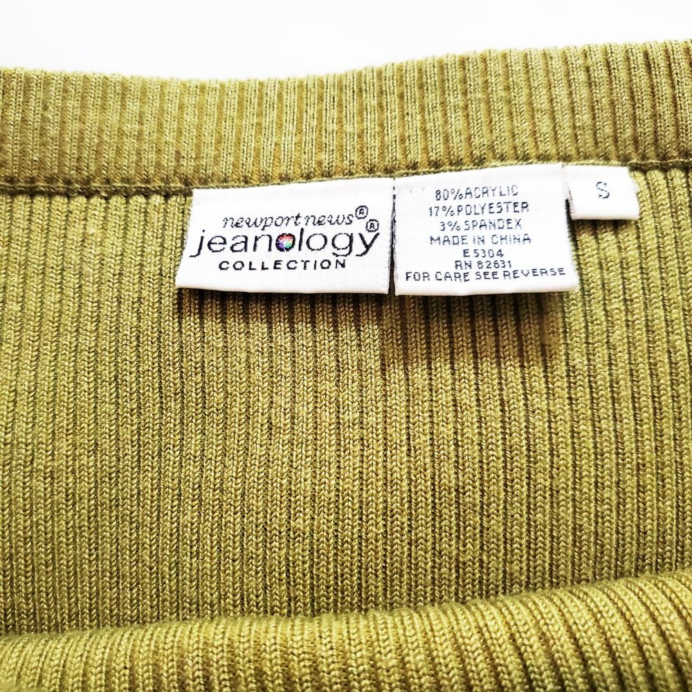 NEWPORT NEWS Jeanology Vtg 90s Pea Green Ribbed Midi Skirt GUC - Picture 3 of 4